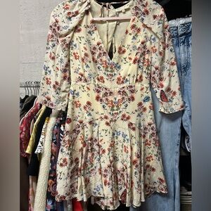 Maje Cream Floral V-Neck romper with Red & Blue Blossoms $400 retail